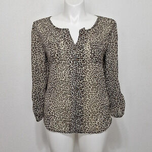 DNA Couture Brown Black Animal Print Academia Ruffle Work Wear Blouse Plus Sz.3X